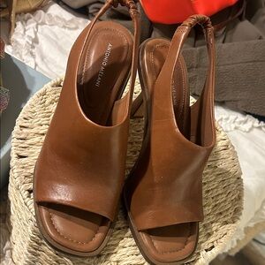 Antonio Melani Tan Women's Open-Toe Slingback Heels